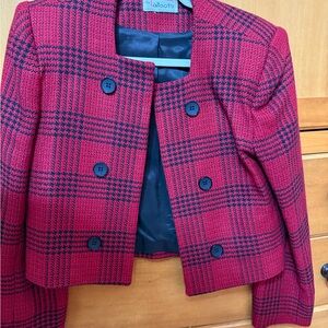 Talbots Women's Red and Black Plaid Blazer